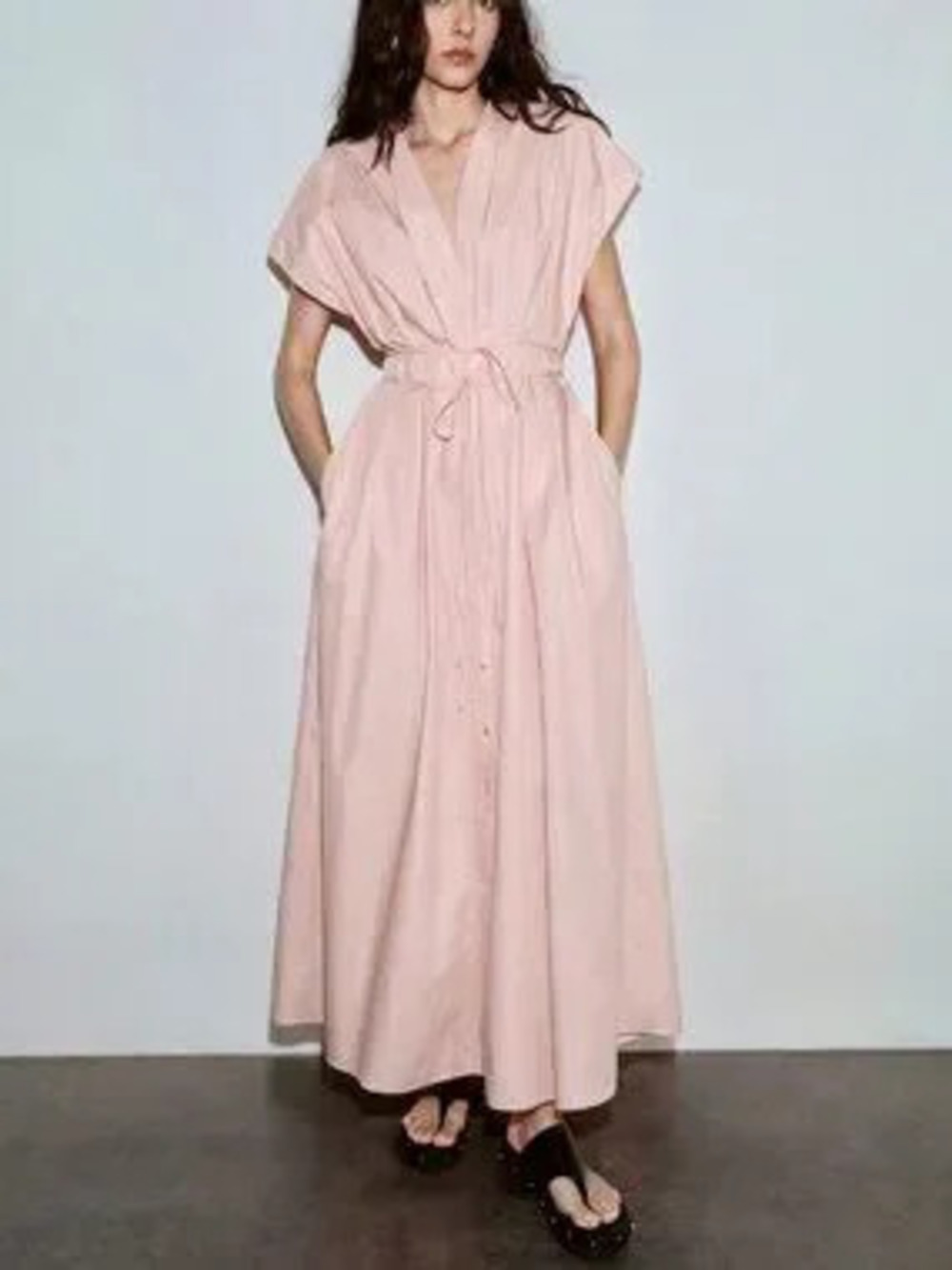 Pink Casual Women's Deep V-Neck 100% Cotton Dress